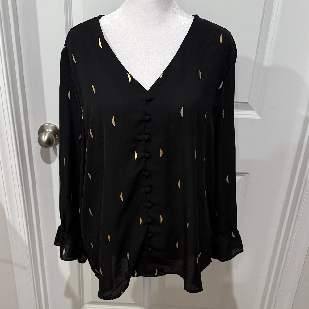 Elegant Black Blouse with Gold Details
